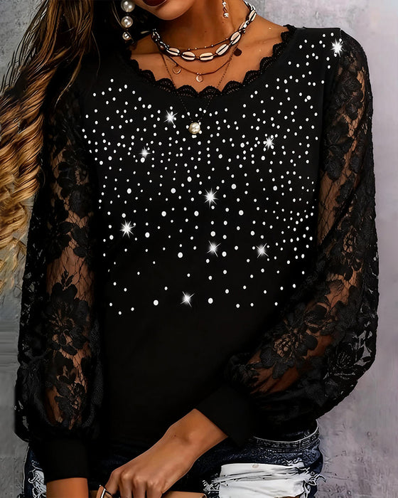 Modig Blus Med Lapptäcktsmönster