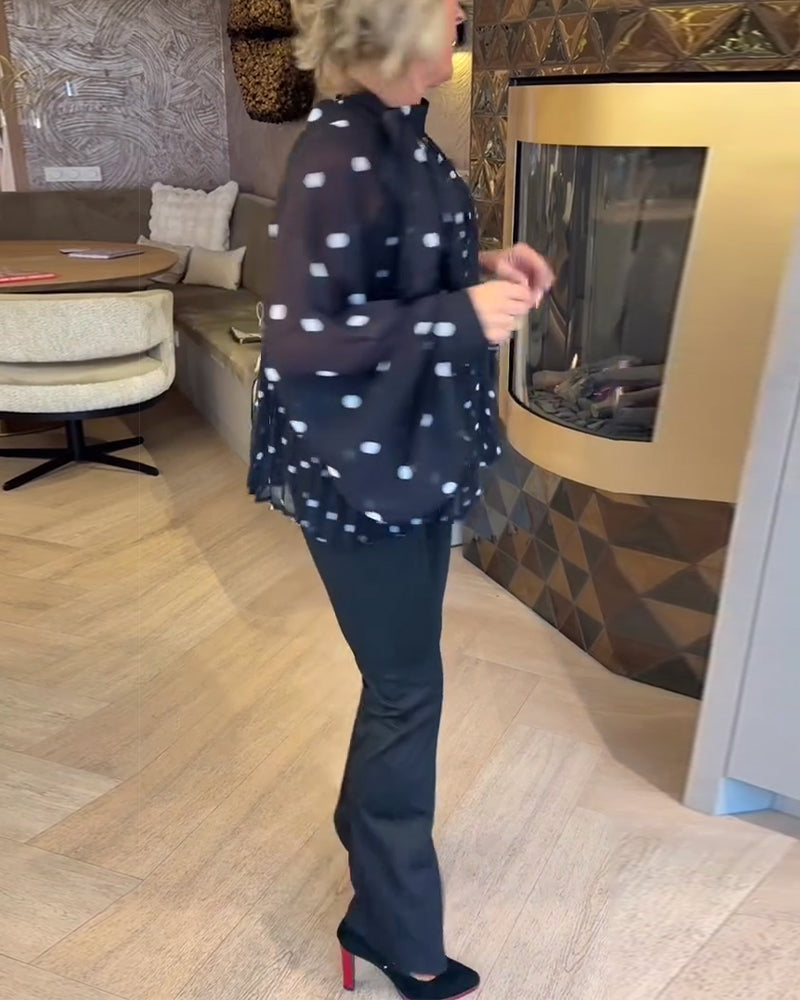 Långärmad Blus Med Ballongärmar Och Band