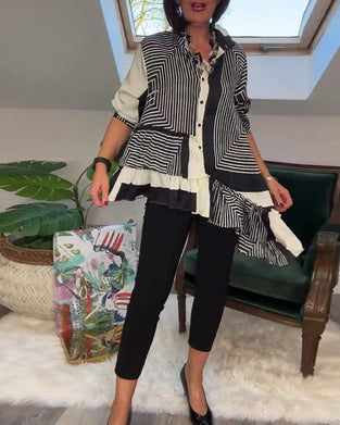 Modetryckt oregelbunden lapptröja med knappar