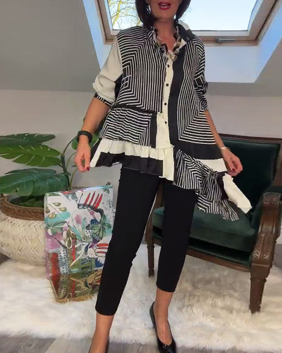 Modetryckt oregelbunden lapptröja med knappar