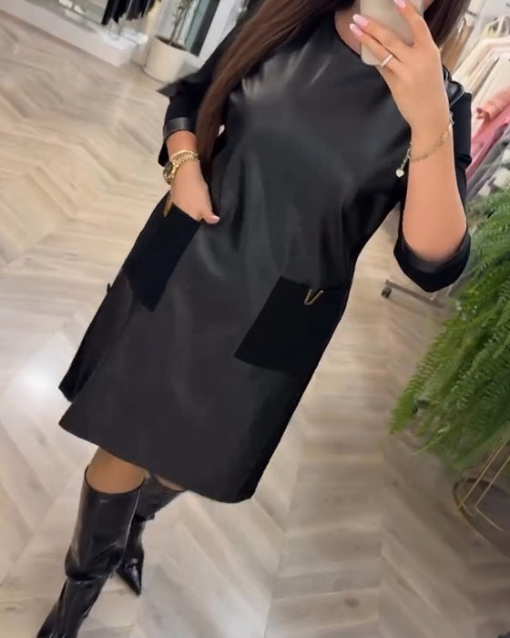 Klänning mode lapptäcke pocket shift