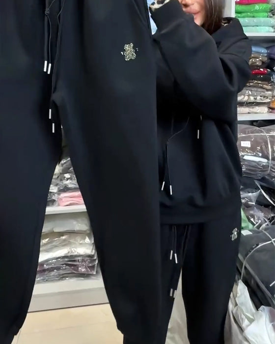 Tvådelad Set I Leopardprint Med Huva