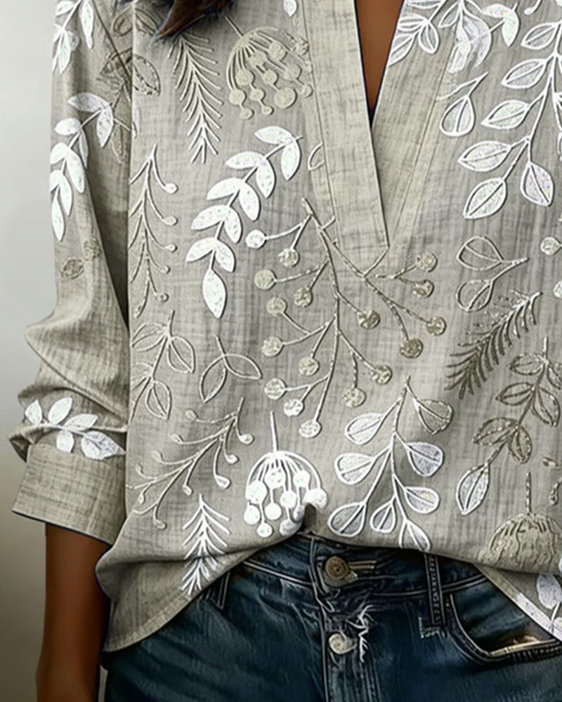 Blus Med Blommigt Mönster Och Ståkrage