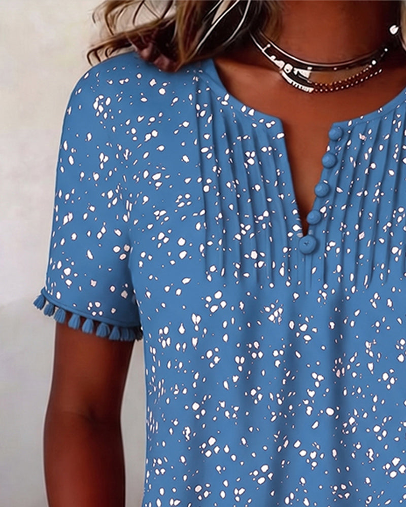 Blus Vit Prick Fringe Kort Ärm