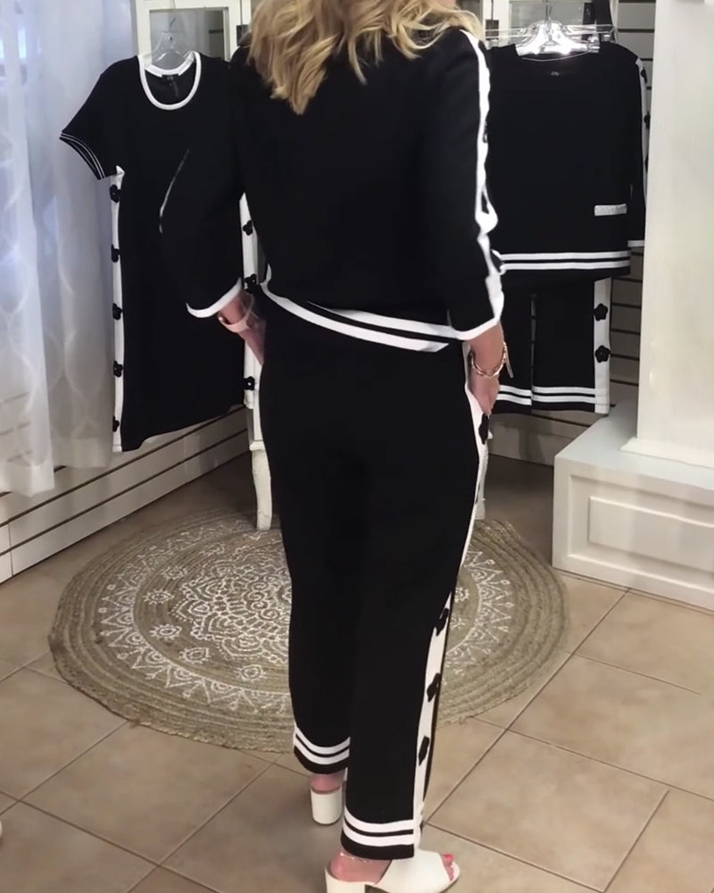 Tvådelad Set Färgblockerad Casual Raka Ben Byxor