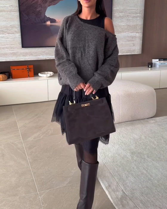 Avaxlad Lössittande Tröja & Spetsfåll Klänning