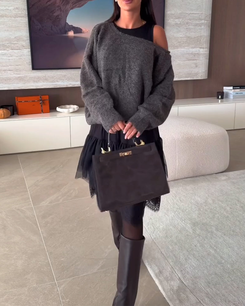 Avaxlad Lössittande Tröja & Spetsfåll Klänning