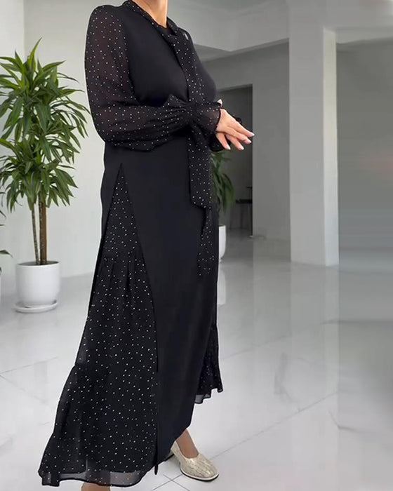 Klänning I Fusk-Tvådelad Stil Med Spets, Rosett Och Patchwork