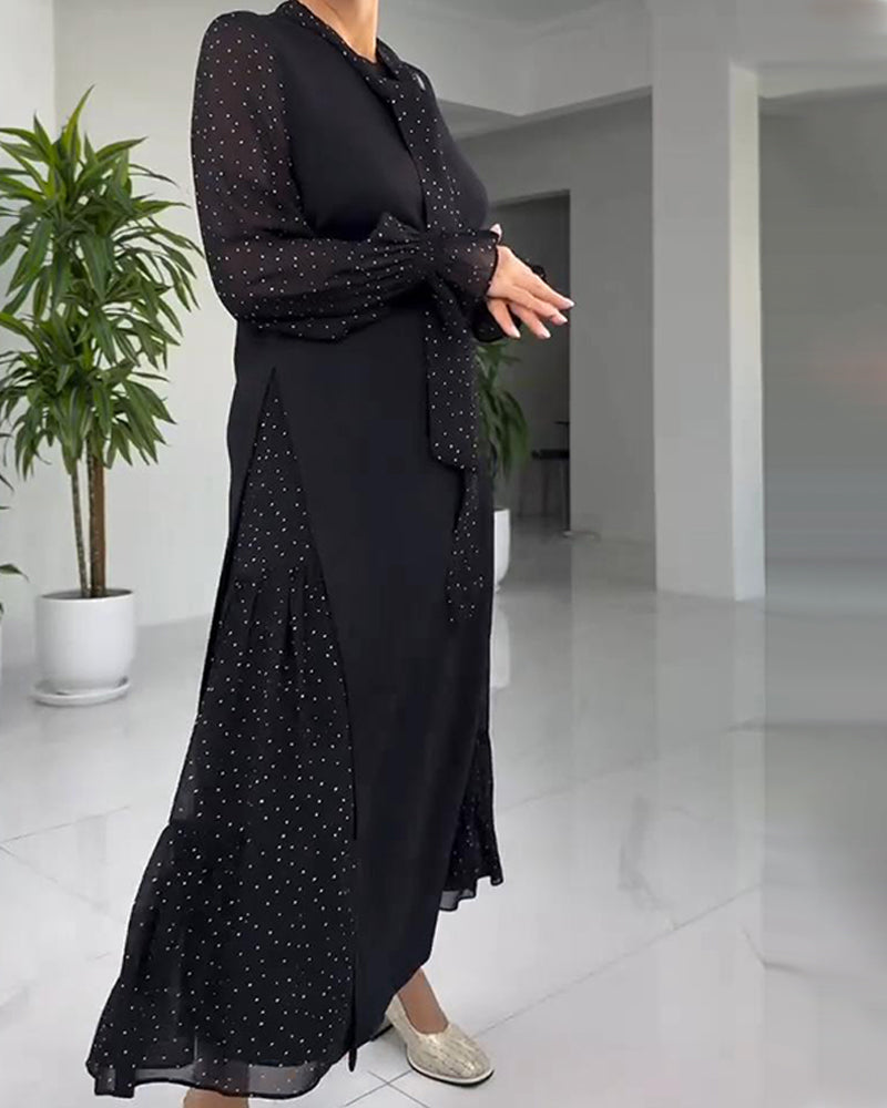 Klänning I Fusk-Tvådelad Stil Med Spets, Rosett Och Patchwork