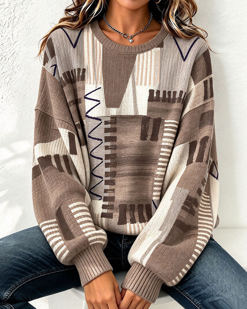 Sweatshirt Rundhals Rutig Färgblock