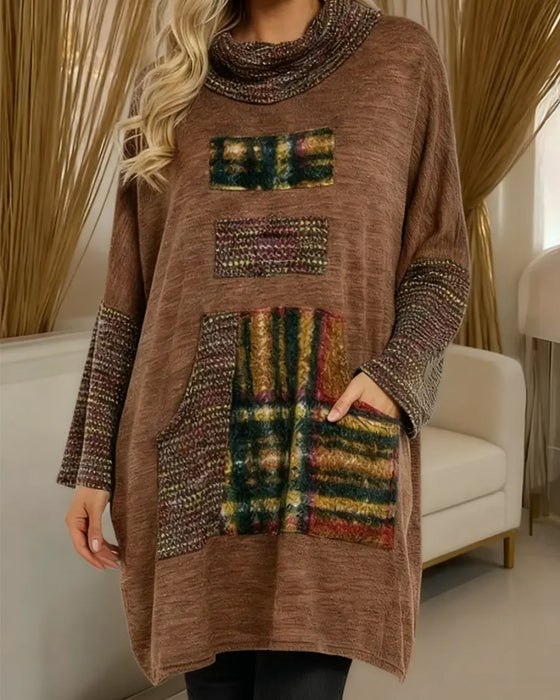 Retroklänning Med Polokrage Och Färgblock