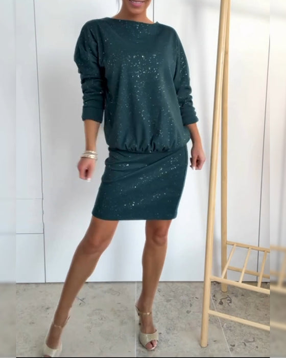 Klänning Rund Halsringning Fin Glitter Modig