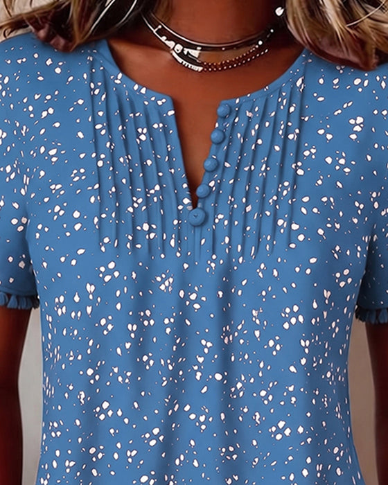 Blus Vit Prick Fringe Kort Ärm