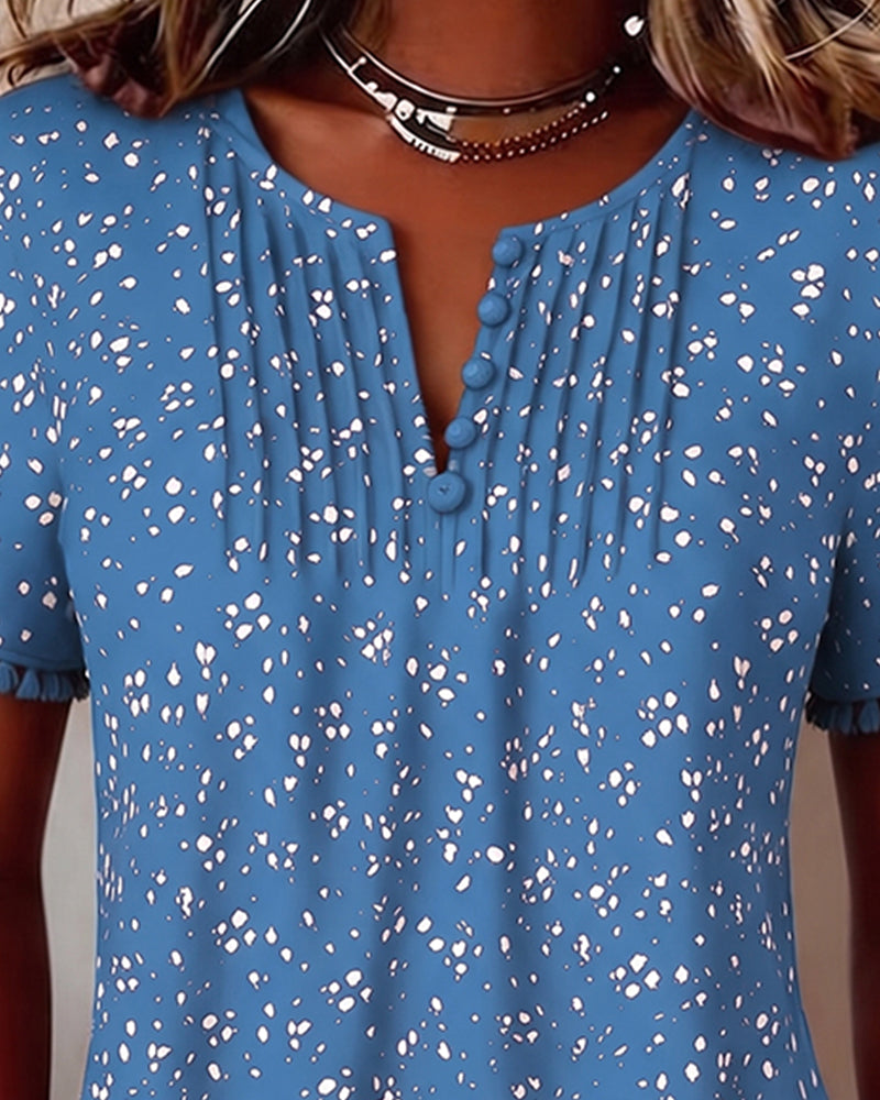 Blus Vit Prick Fringe Kort Ärm