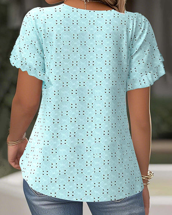 T-shirt Med Volanger Kortärmad Utskärning