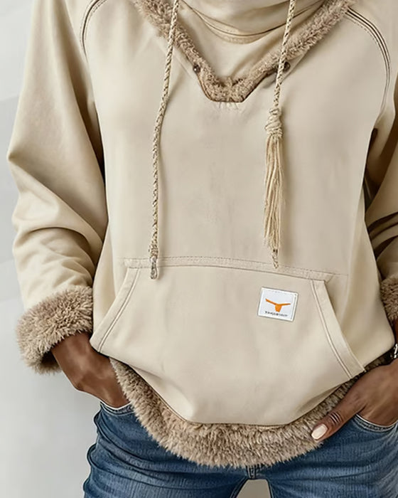Långärmad Hoodie Med Lapptäcktsdetaljer Och Ficka