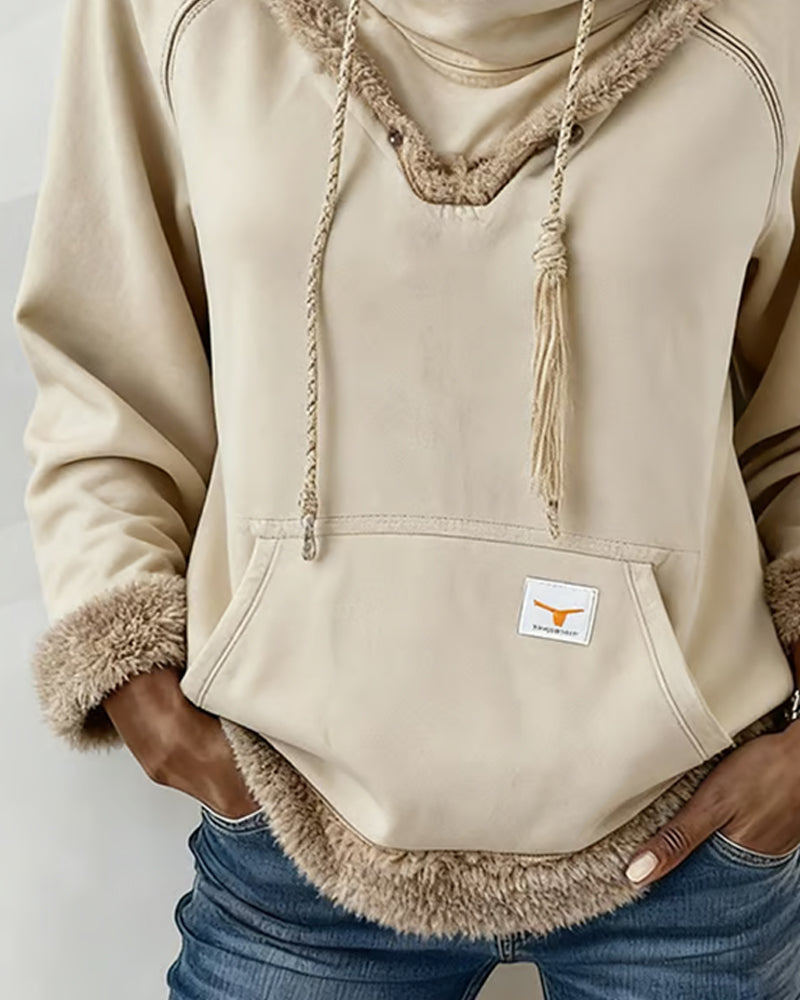 Långärmad Hoodie Med Lapptäcktsdetaljer Och Ficka