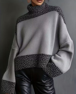 Högkrage-Tröja Med Leopardmönster