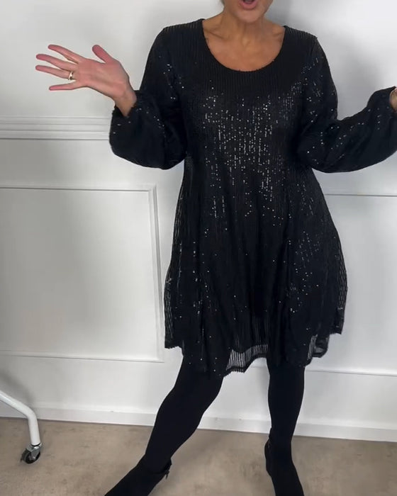 Klänning elegant lykta ärm paljett a-linje