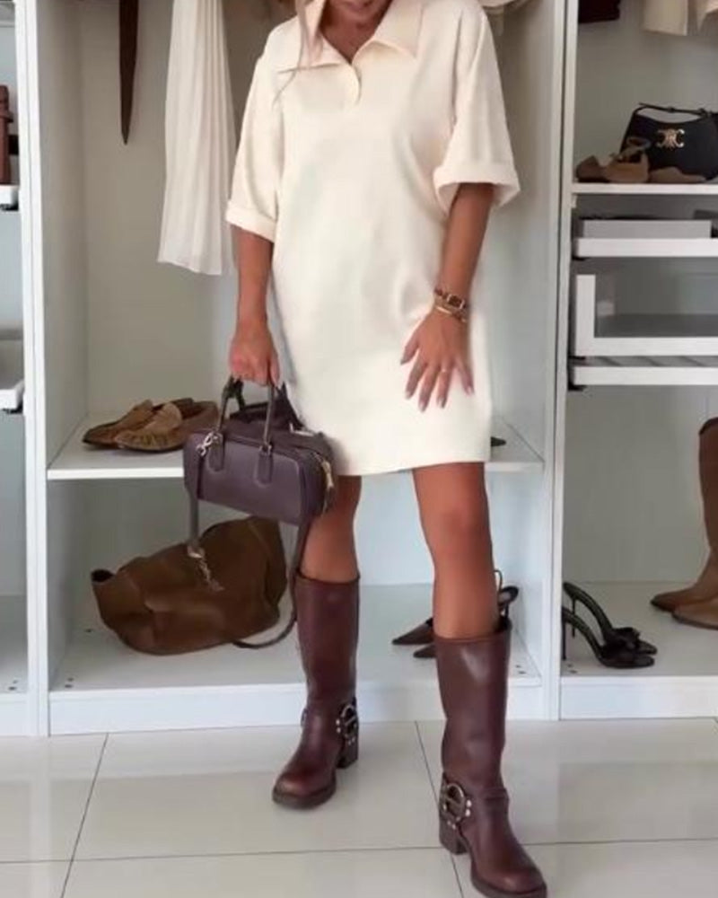 Klänning avslappnad skjortkrage enfärgad