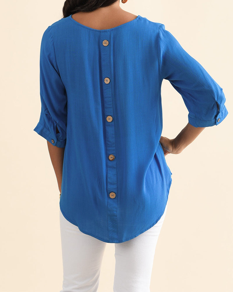 Blus V-Ringning Enfärgad Minimalistisk