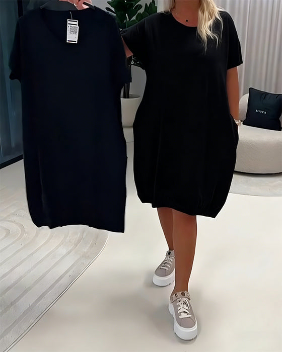 Klänning Kortärm Rund Halsringning Loose-Fit