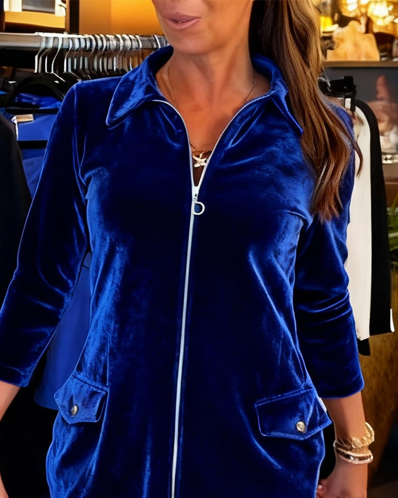 Klänning Elegant Shift Dragkedja Kragrevers