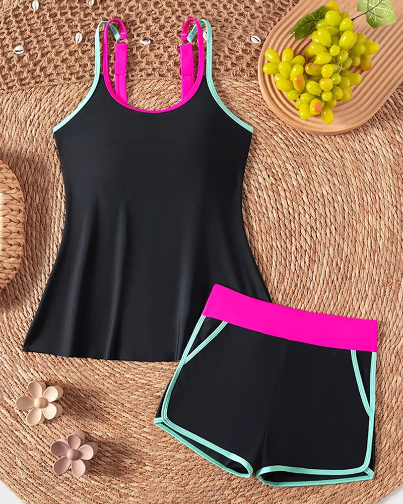 Tankini Färgkontrast U Hals Halter