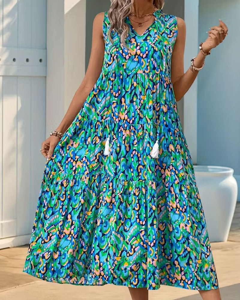 Maxiklänning Sleeveless Snörning Tryck