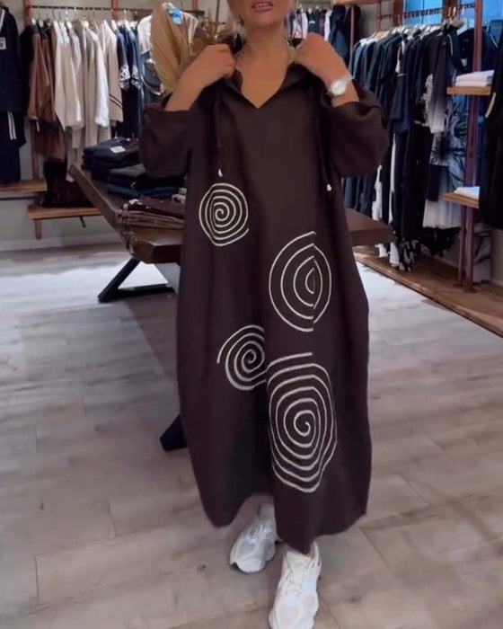 Klänning Med Huva Långärmad Lössittande