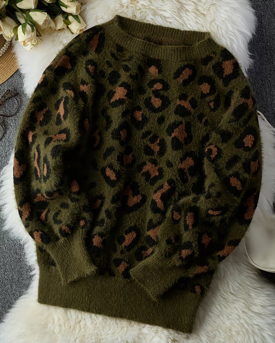 Pullover Axelband Leopardmönster Långärmad