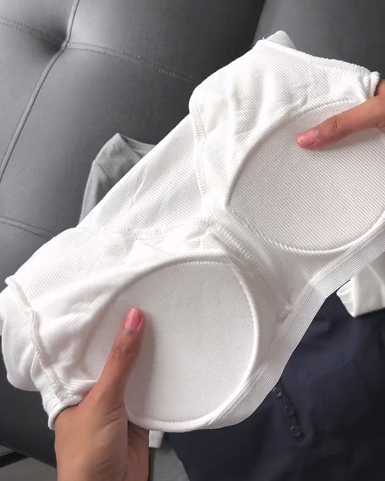 Topp Ribbad Henley Ficka Långärmad