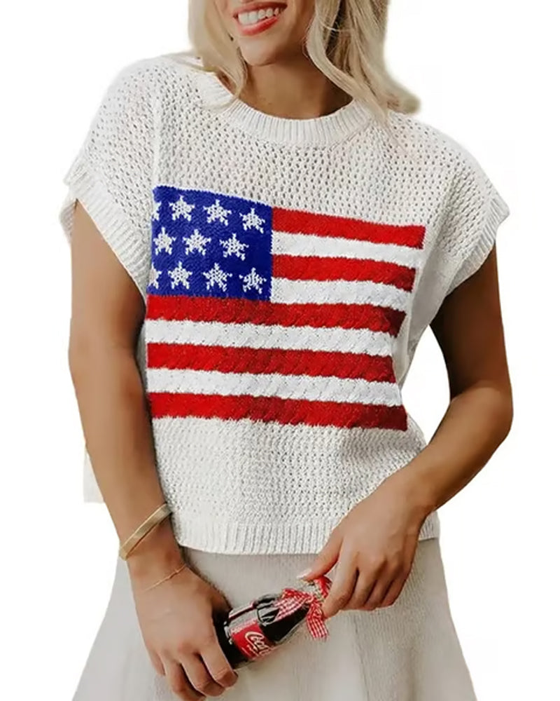 Pullover Flagga Mönster Crewneck