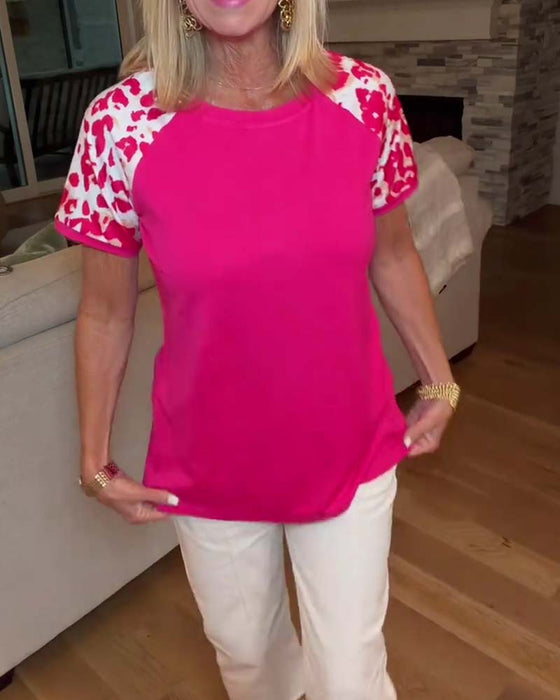 T-Shirt Rundhalsad Färgblock Raglan Ärm