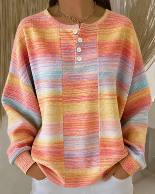 Sweatshirt Rundhalsad Knapp Ombre
