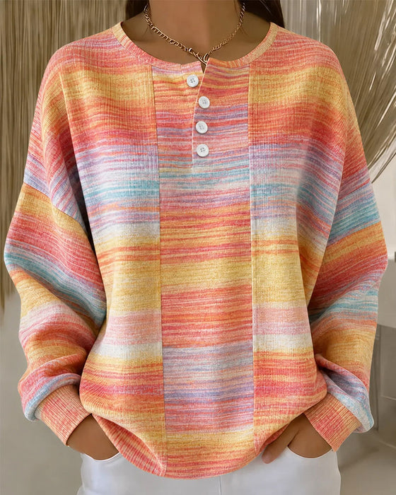 Sweatshirt Rundhalsad Knapp Ombre