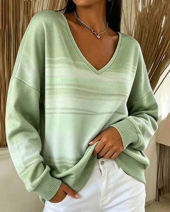 Sweatshirts V-Hals Lång Ärm Ombre