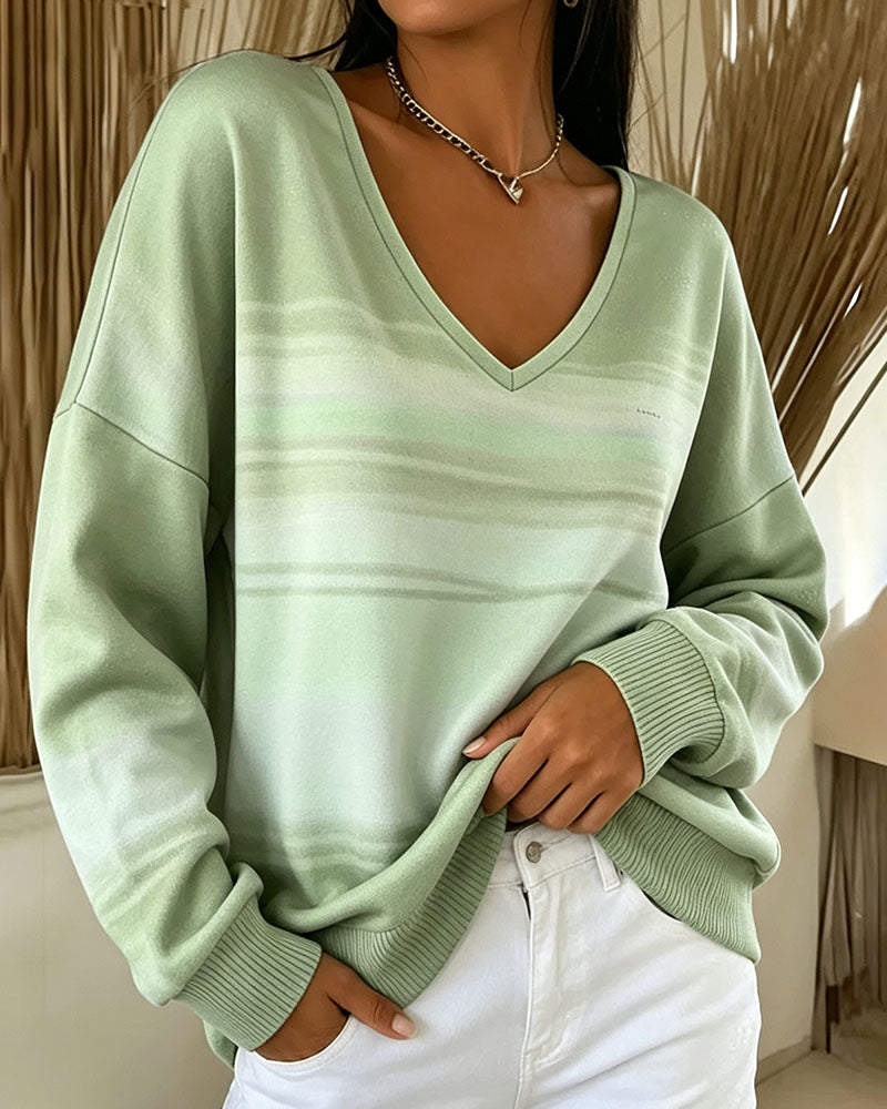 Sweatshirts V-Hals Lång Ärm Ombre