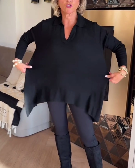 Oregelbunden Krage Långärmad Topp