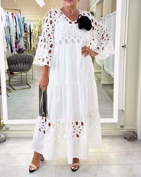 Klänning elegant enfärgad spets hål