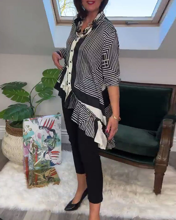 Modetryckt oregelbunden lapptröja med knappar