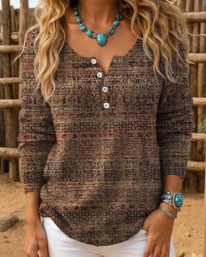 Top Med Vintage Stil, Kausal Stämning Och Knappad Detalj