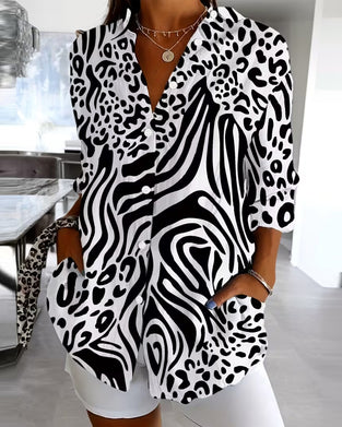 Skjorta Leopardtryck Och Zebra Lappverk