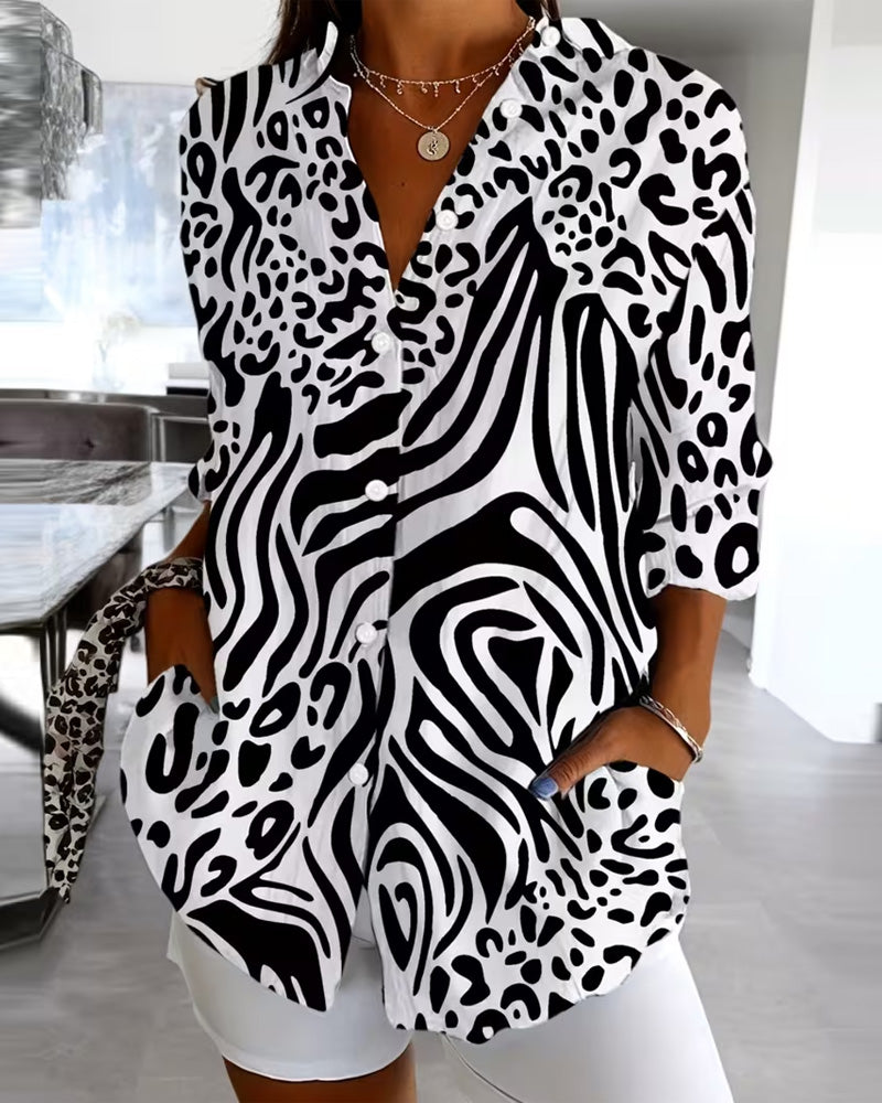 Skjorta Leopardtryck Och Zebra Lappverk