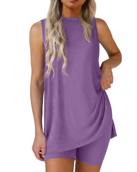 Set Ärmlös Topp Och Shorts Enfärgad