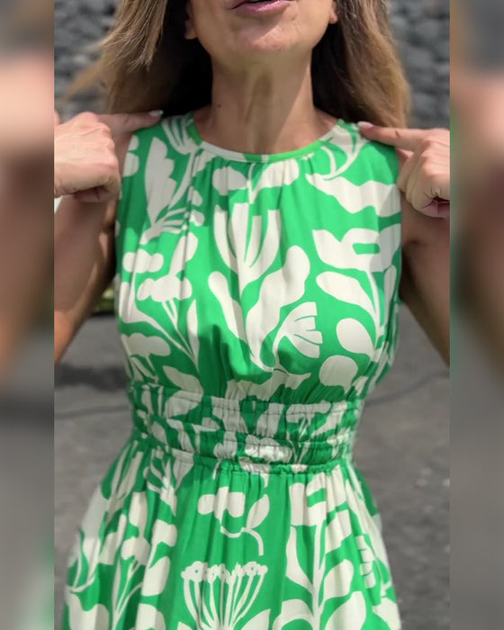 Klänning Ärmlös Lång Midja Tryckt