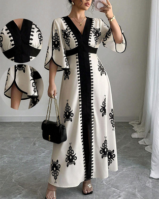 Maxiklänning Bohemskt Tryck V-Ringad Hals