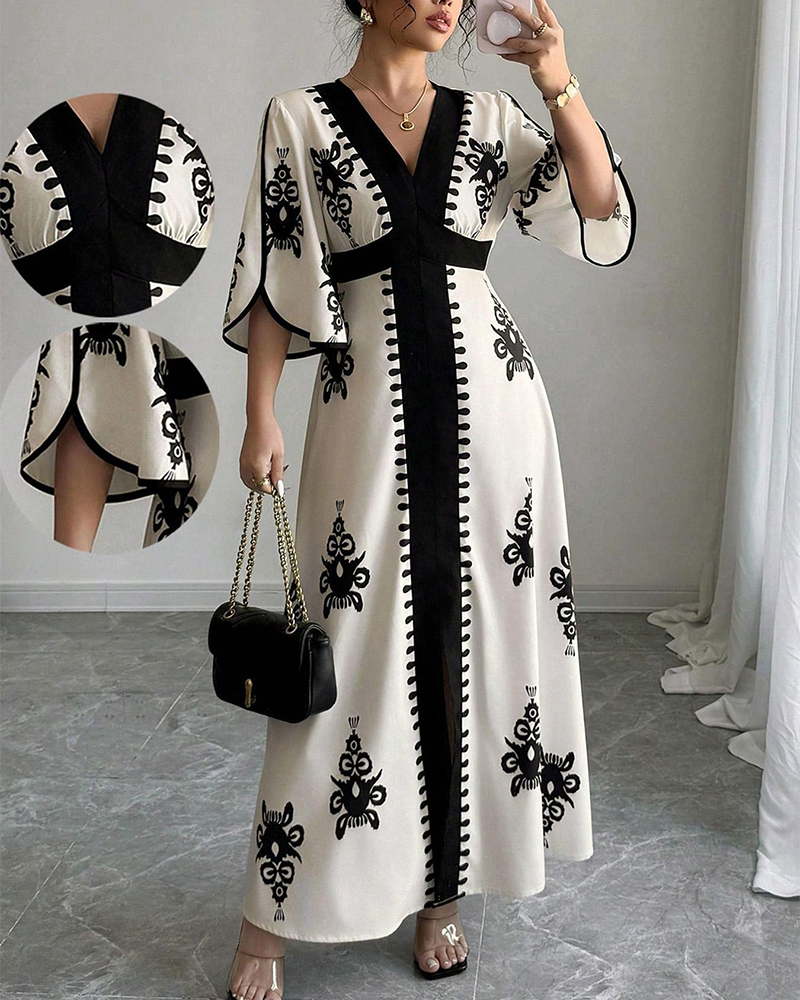 Maxiklänning Bohemskt Tryck V-Ringad Hals
