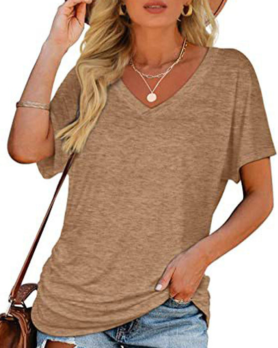 T-Shirt Veckad Enfärgad V-Ringning