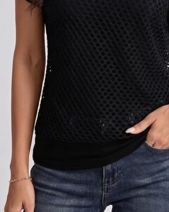 Set Mesh Off-Shoulder Åtsittande Tank